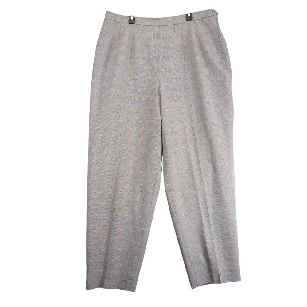 Vintage Larry Levine Dress Pants Womens 18W 34x29 Gray Plaid‎ Straight Leg Lined
